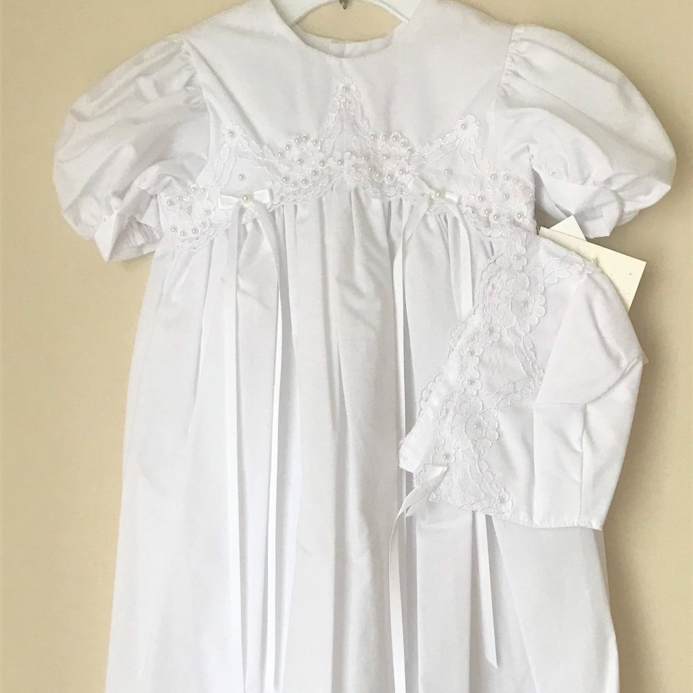 Little Things Mean a Lot Christening Baptism Beaded Gown w Bonnet 3 Month NEW